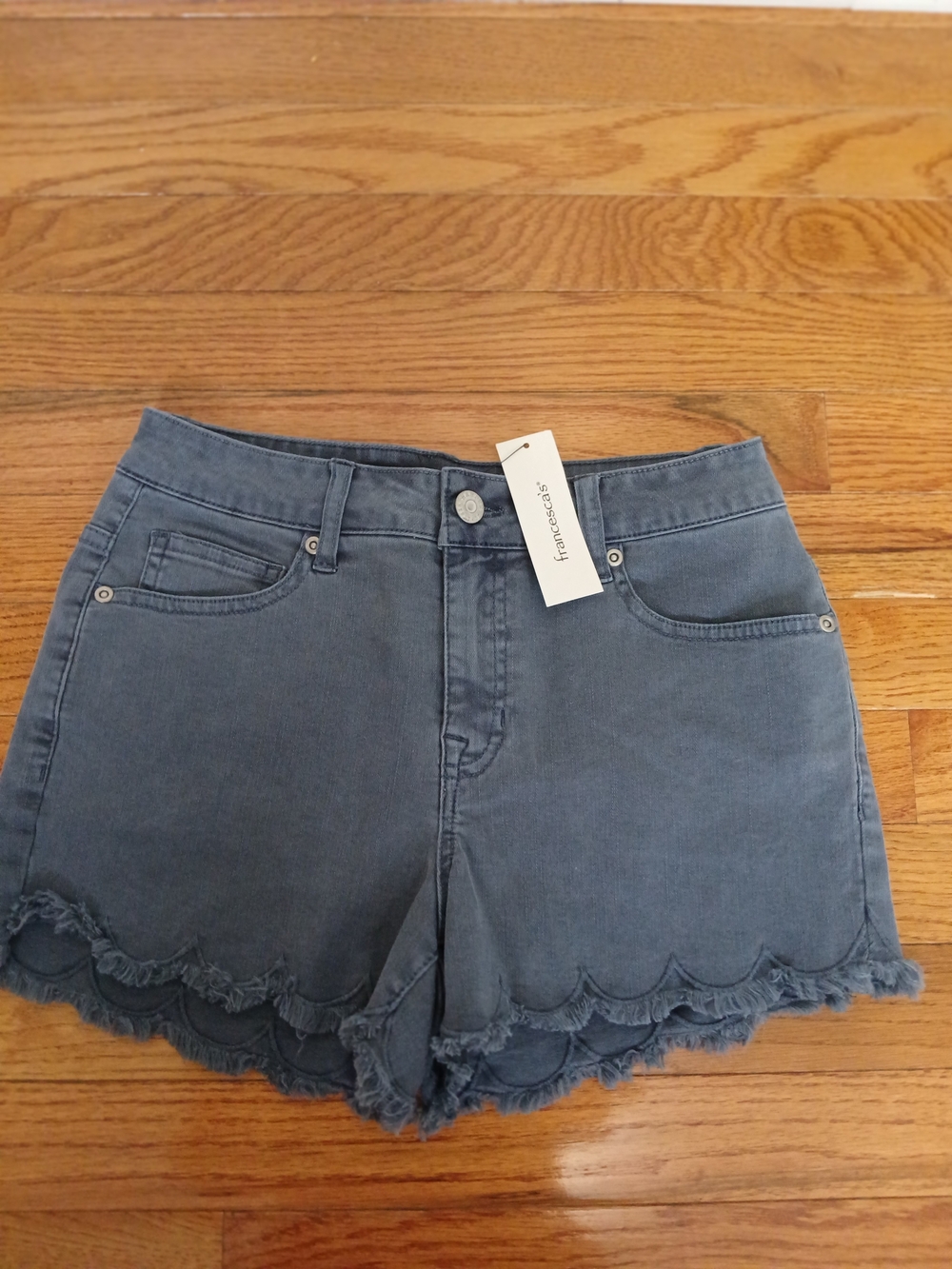 Francesca's Collections Slate Blue Scalloped Hem Denim Shorts